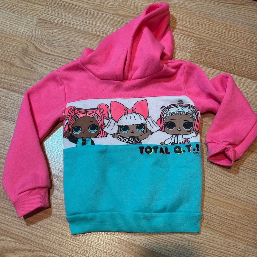 LOL Surprise! Girls Colorblock Hoodie Pink Teal Total Q.T. Glitter Graphic 4